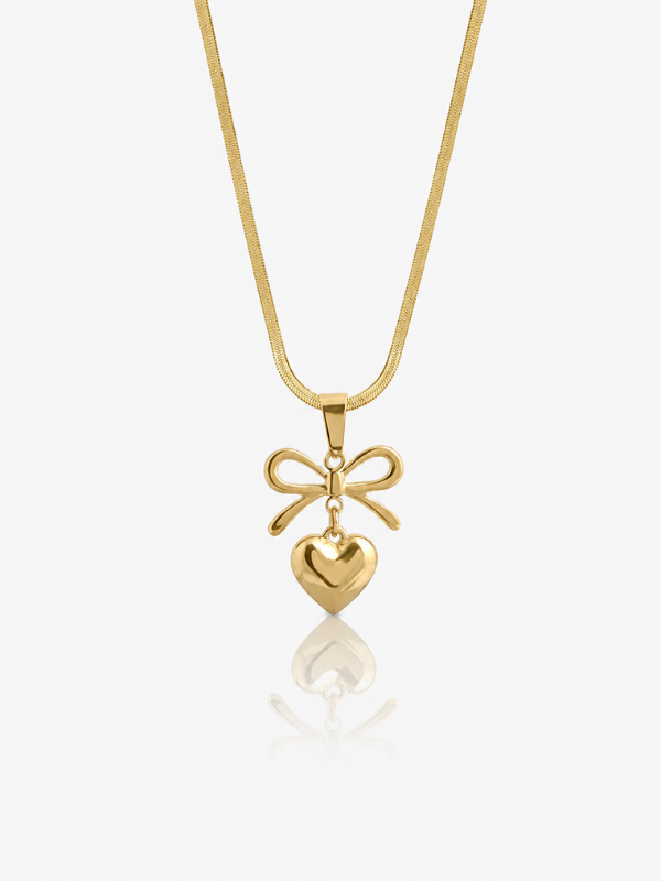 Bow Heart 18K Gold Plated Necklace