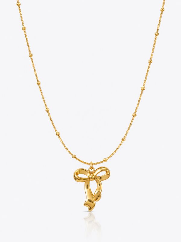 Ribbon Bow 18K Gold Plated Necklace
