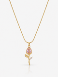 Pink Tulip Crystal Floral Pendant 18K Gold Plated  Nacklace