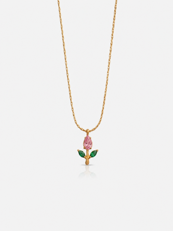 Pink Tulip pendant 18K Gold Plated  Nacklace