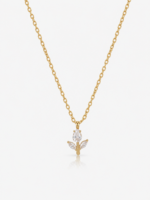 Little Tulip Diamond  Pendant 18K Gold Plated Nacklace