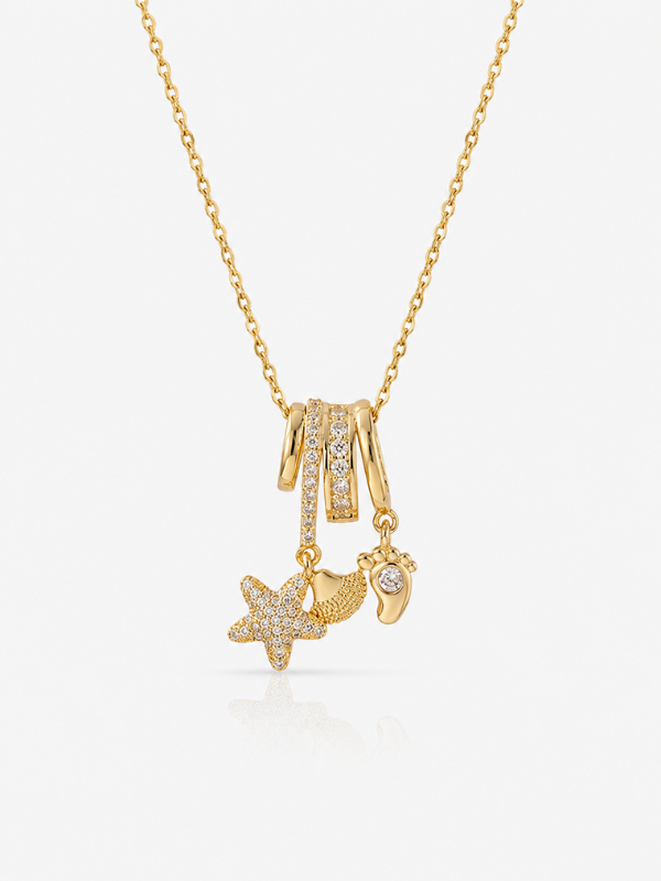 Fleuriva 18K Gold Plated Starfish & Shell Charm Necklace