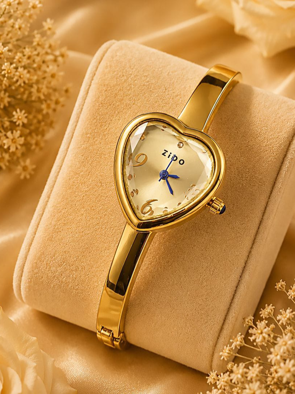 Mireza Heart-Shaped Gold Tone Bracelet Watch