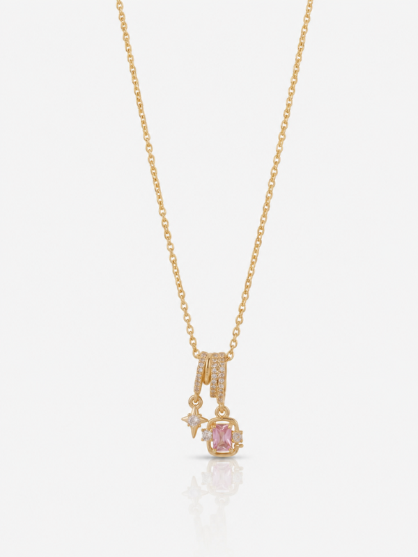 Pink Crystal Star Charm 18K Gold Plated Nacklace