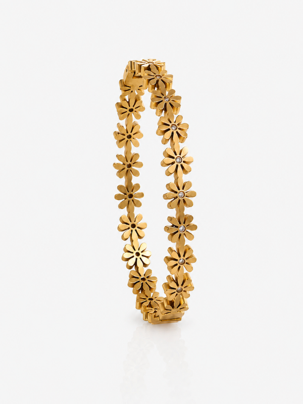 RaasRani Gold Floral 18K Gold Plated Bangle