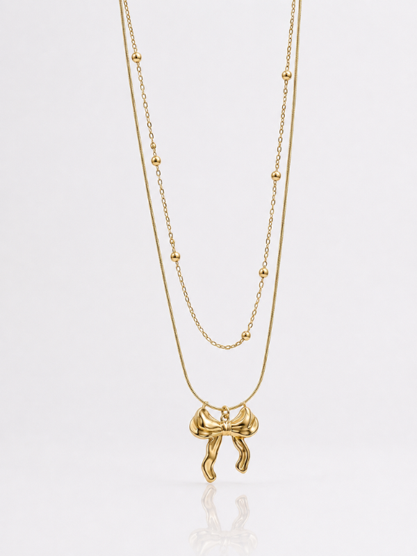 Layered Bow 18K Gold Plated Necklace
