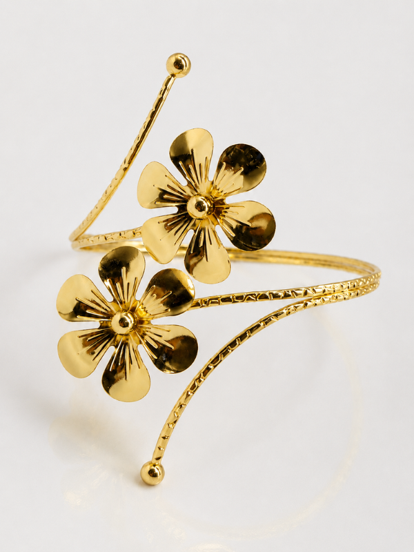 Golden Floral Pearl 18K Gold Plated Arm Cuff