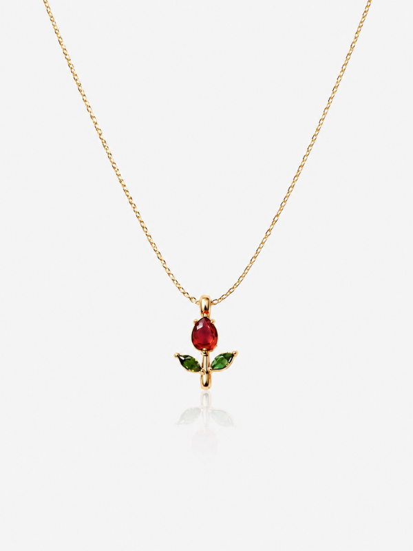 Gold-Tone Rose Tulip Pendant Necklace