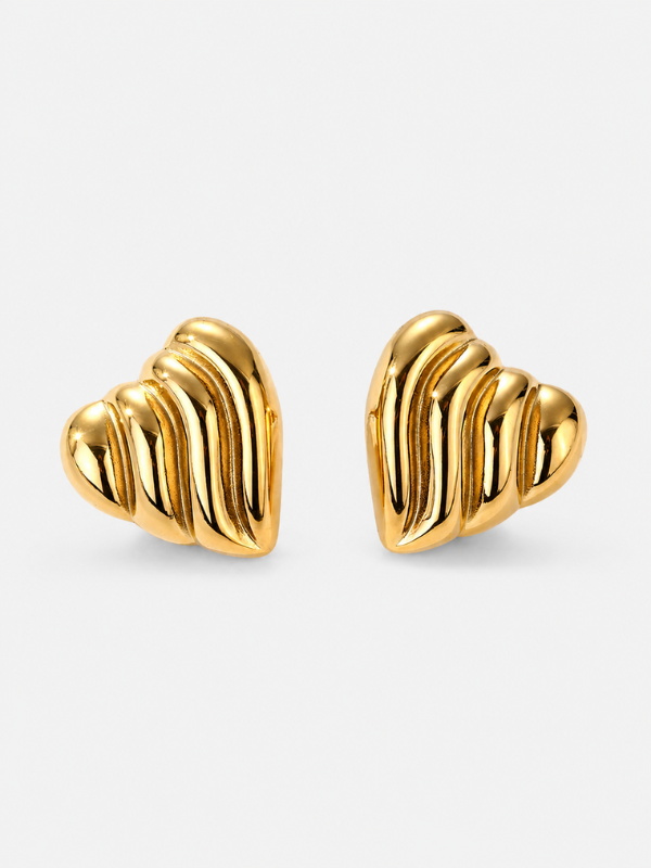 Sculpted Heart 18K Gold Plated Earrings