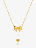 Bow Heart Drop 18K Gold Plated Necklace