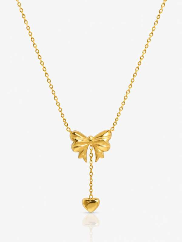 Bow Heart Drop 18K Gold Plated Necklace
