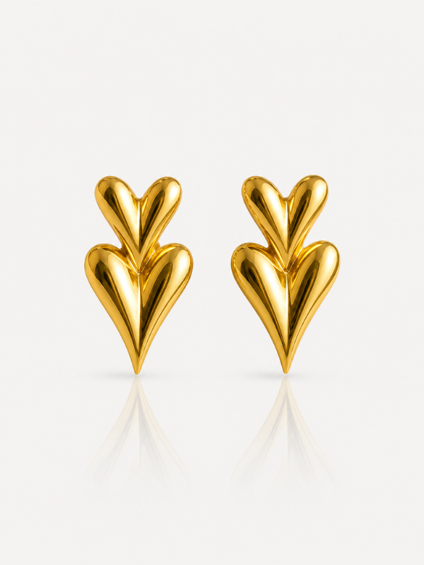 Twin Heart 18K Gold Plated Earrings