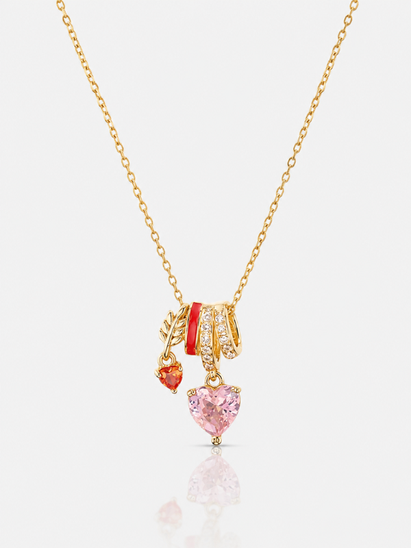 Dainty Heart Multi-Charm Zirconia 18k Gold Plated Nacklace