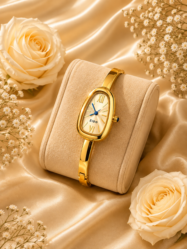 Velmira Oval Roman Dial Gold Ton Watch