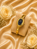 Elvéra  Oval Gold Plated Black Dial Watch