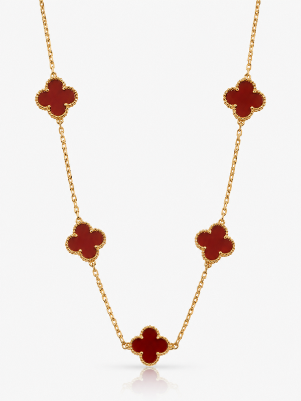 Red Lucky Clover 18K Gold Plated Necklace
