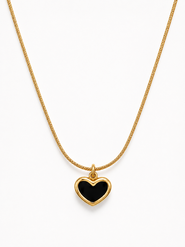 Black Heart 18K Gold Plated Necklace