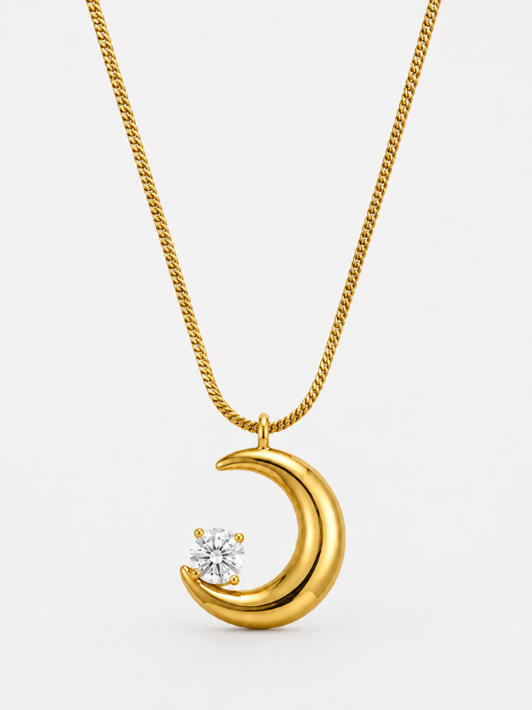 Crescent Moon 18K Gold Plated Necklace