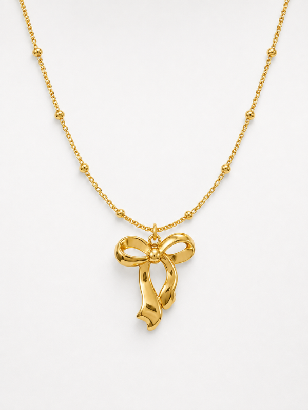 Ribbon Bow 18K Gold Plated Necklace