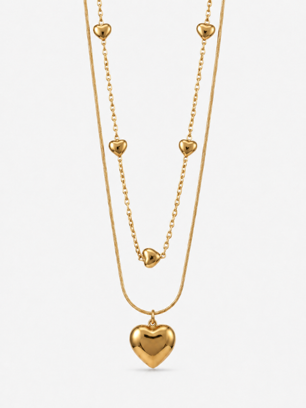 Twin Heart 18K Gold Plated Necklace