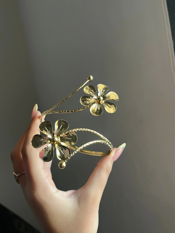 Golden Floral Pearl 18K Gold Plated Arm Cuff