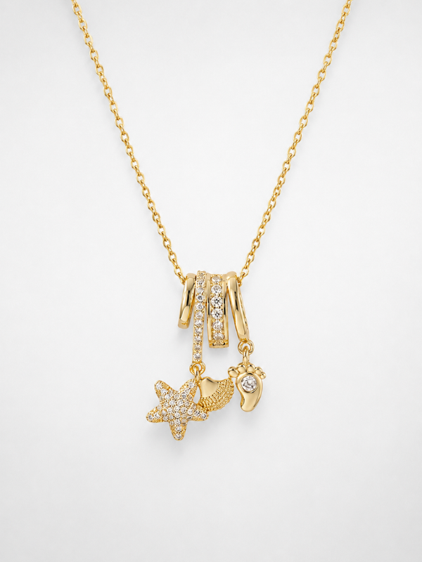 Fleuriva 18K Gold Plated Starfish & Shell Charm Necklace