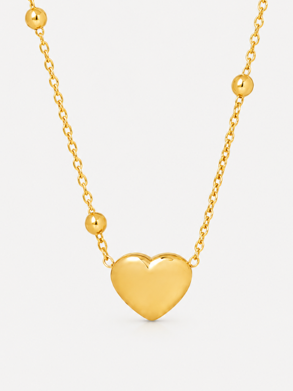 Beaded Heart 18K Gold Plated Necklace