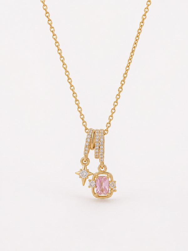 Pink Crystal Star Charm 18K Gold Plated Nacklace