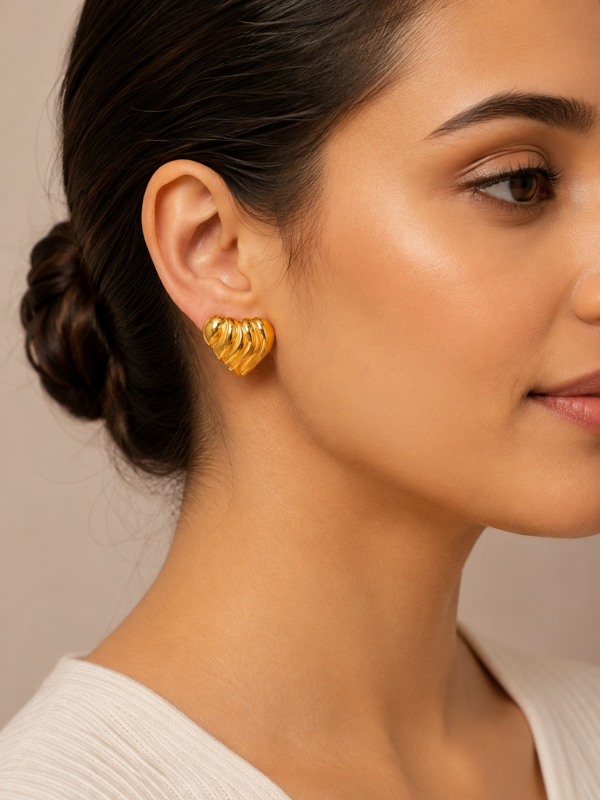 Sculpted Heart 18K Gold Plated Earrings