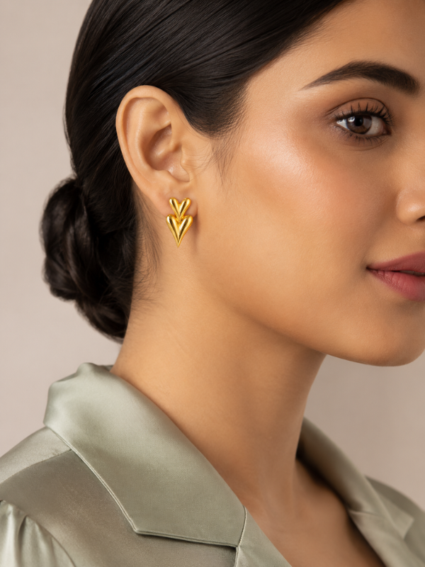 Twin Heart 18K Gold Plated Earrings