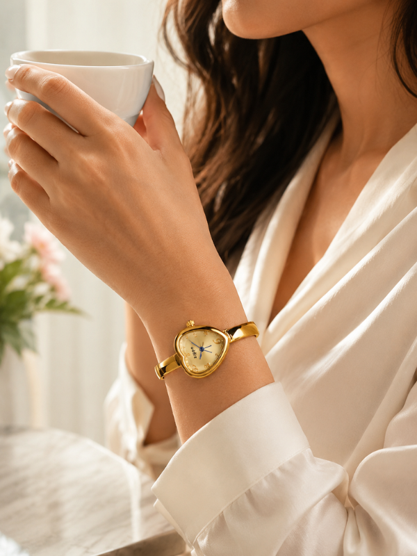 Mireza Heart-Shaped Gold Tone Bracelet Watch