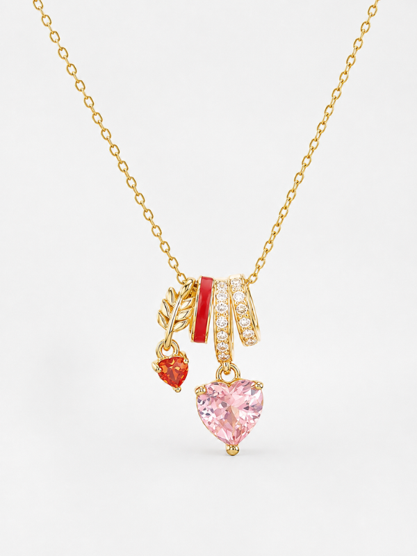 Dainty Heart Multi-Charm Zirconia 18k Gold Plated Nacklace