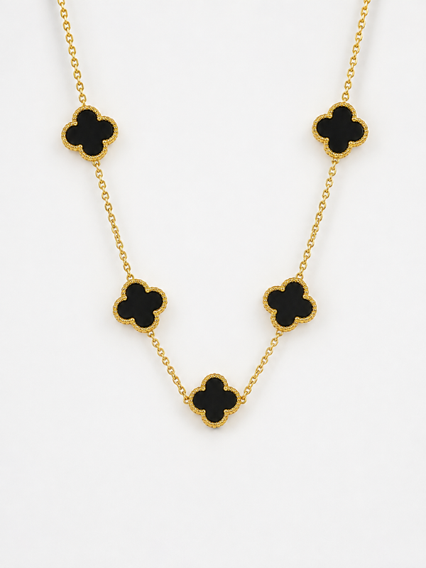 Black Lucky Clover 18K Gold Plated Necklace