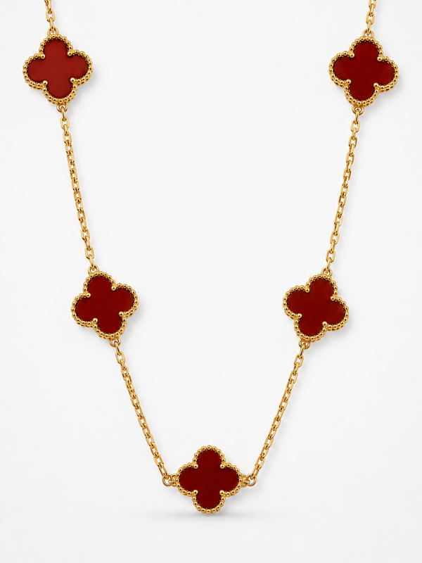 Red Lucky Clover 18K Gold Plated Necklace