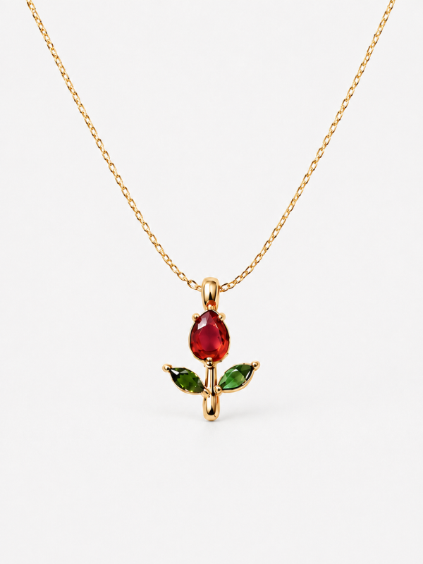 Gold-Tone Rose Tulip Pendant Necklace