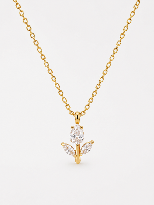 Little Tulip Diamond  Pendant 18K Gold Plated Nacklace