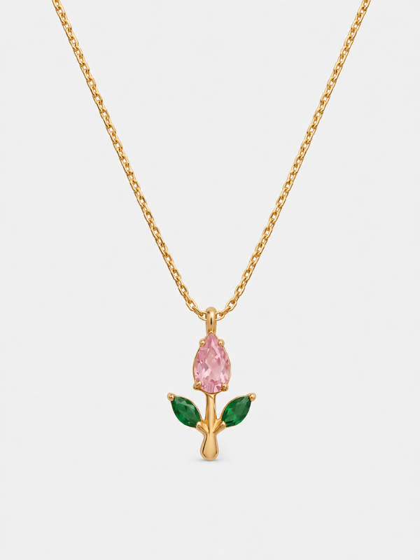 Pink Tulip pendant 18K Gold Plated  Nacklace