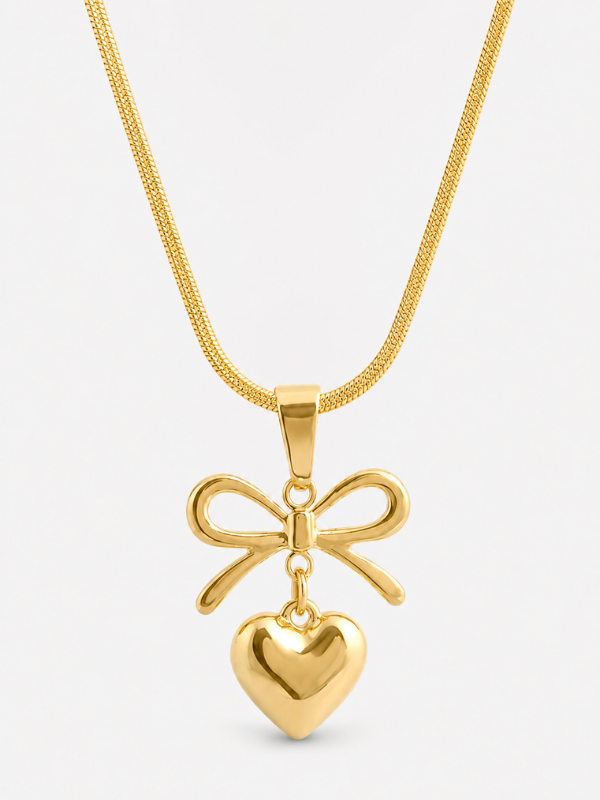 Bow Heart 18K Gold Plated Necklace