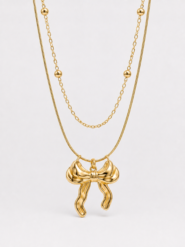 Layered Bow 18K Gold Plated Necklace