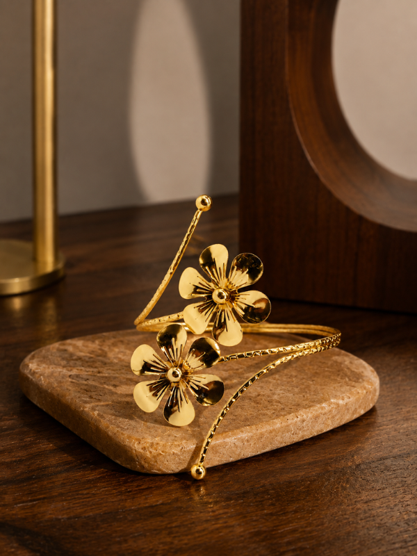 Golden Floral Pearl 18K Gold Plated Arm Cuff