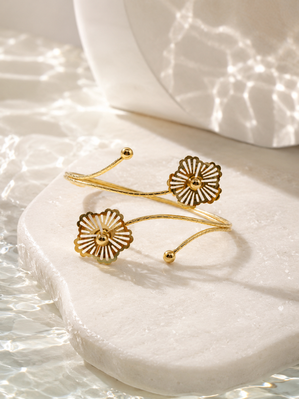 Golden Floral Spiral 18K Gold Plated Arm Cuff