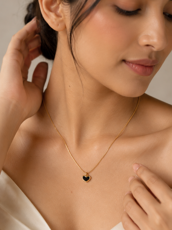 Black Heart 18K Gold Plated Necklace