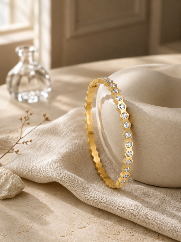 HoneyComb  18K Gold Plated Bangle