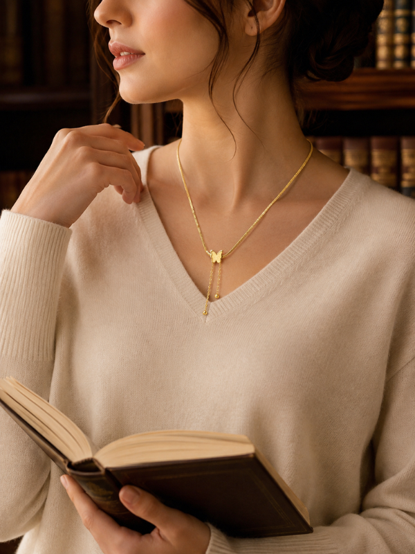 Butterfly Tassel 18K Gold Plated Necklace