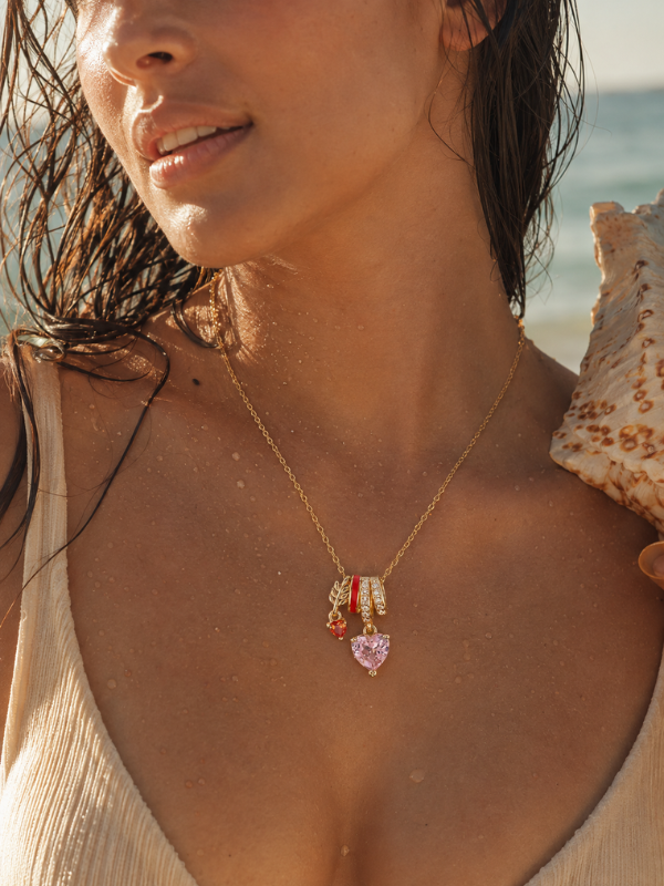 Dainty Heart Multi-Charm Zirconia 18k Gold Plated Nacklace