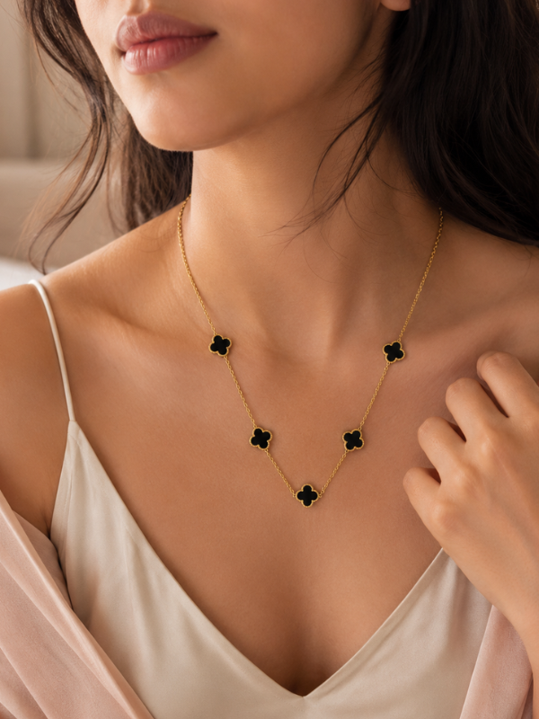 Black Lucky Clover 18K Gold Plated Necklace