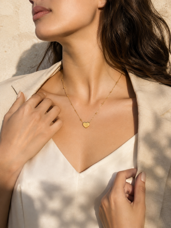 Beaded Heart 18K Gold Plated Necklace