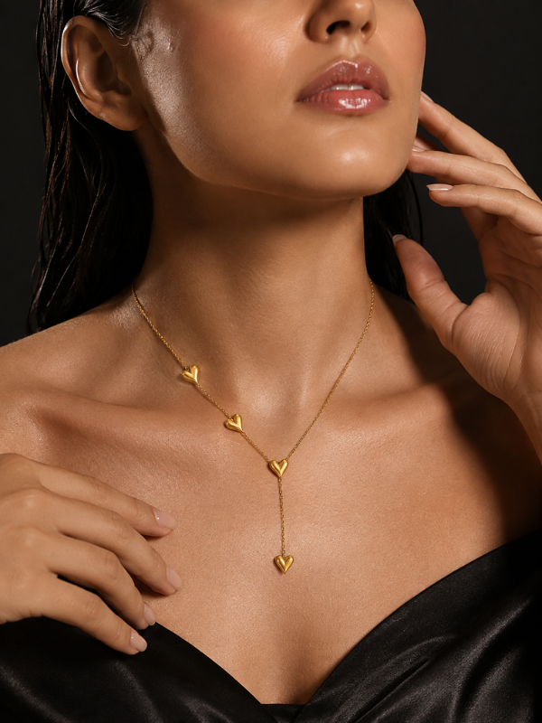 Cascading Hearts 18K Gold Plated Necklace