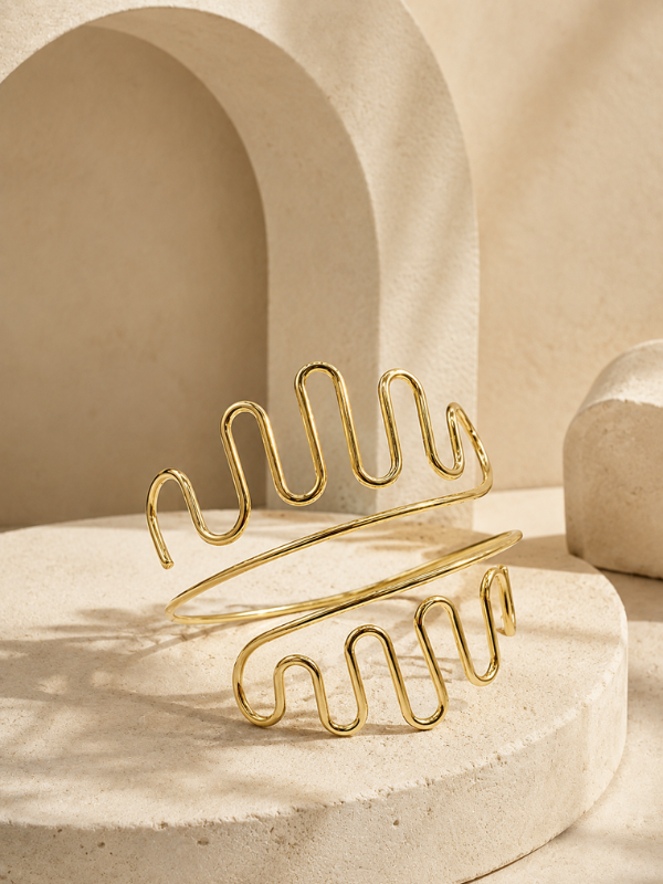 Hollow Wave Wing Open  18K Gold Plated Arm Cuff