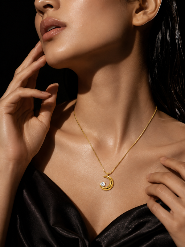 Crescent Moon 18K Gold Plated Necklace
